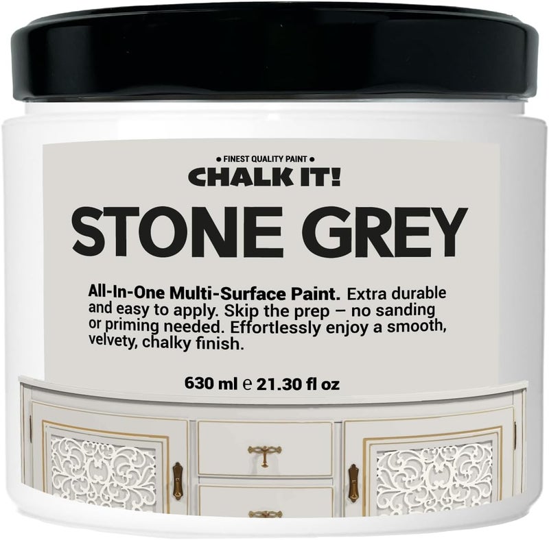 CHALK IT! ! All-in-One Multi-Surface Chalk Paint for Furniture & Cabinets - No Sanding, No Primer, Built-In Top Coat Water-Based, Low-Odor, Fast-Drying, Matte Finish (Stone Grey) - Image 1